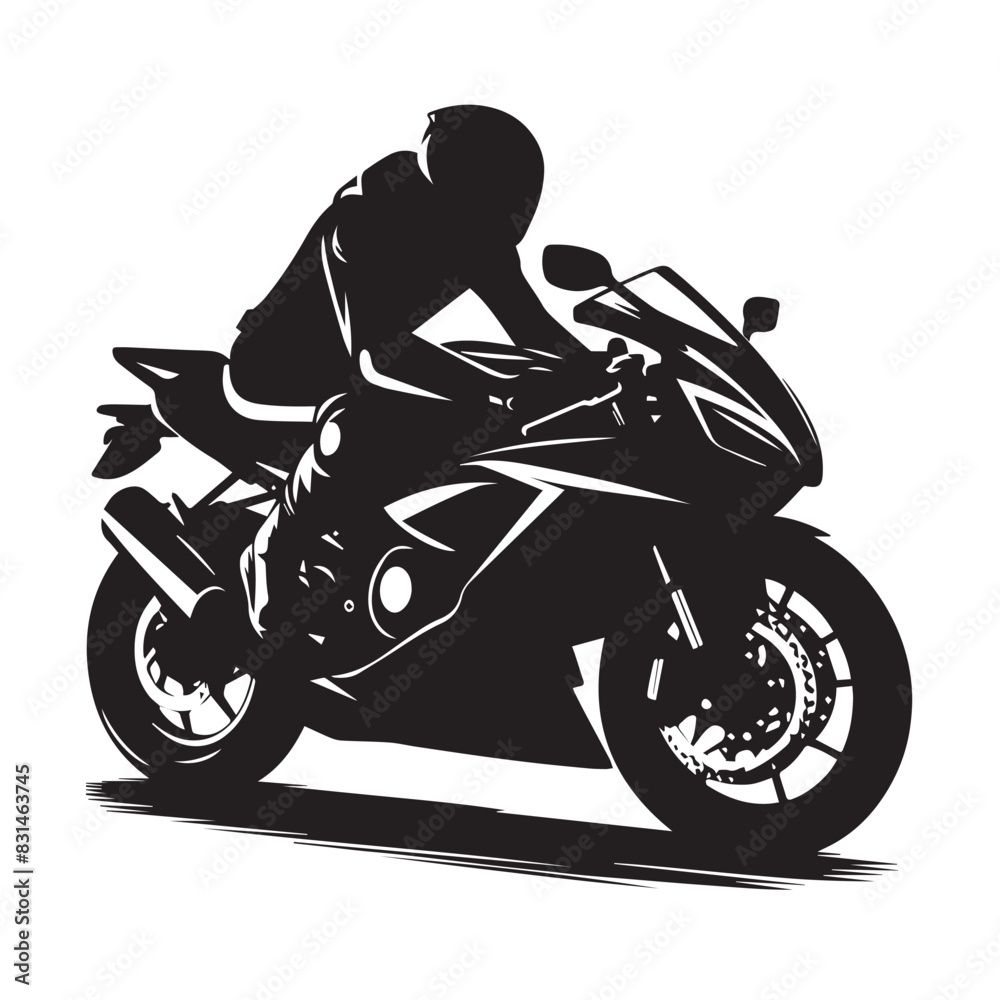 Dynamic Silhouette: Modern Motorcyclist in Full Gear