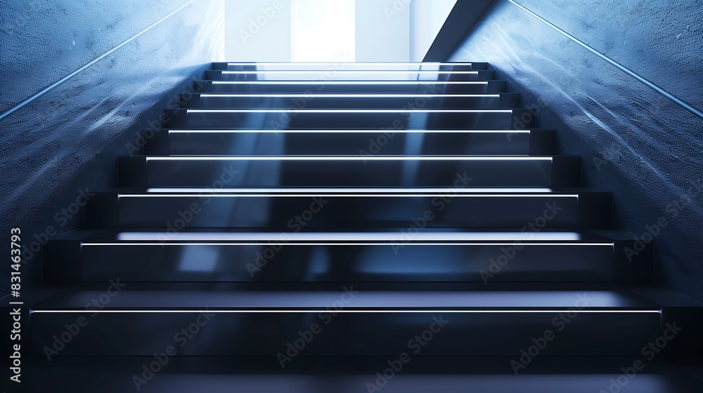 A sleek staircase with a combination of matte and glossy finishes on the steps A sleek staircase with a combination of matte and glossy finishes on the steps