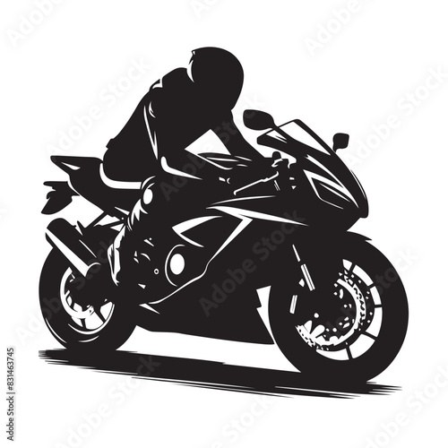 Dynamic Silhouette  Modern Motorcyclist in Full Gear