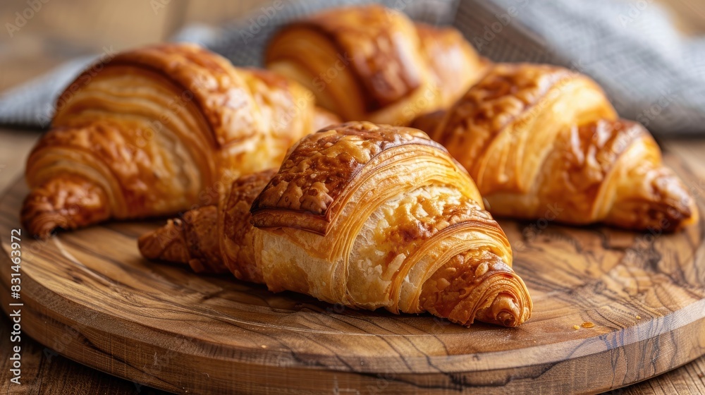 Croissants displayed on a wooden surface