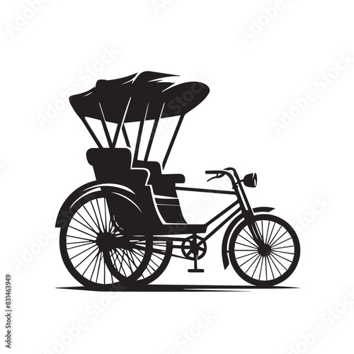 Intricately Detailed Vintage Rickshaw Silhouette in Classic Black and White