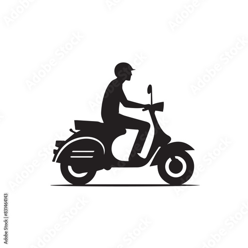 Minimalist Black and White Silhouette of Person Riding a Scooter