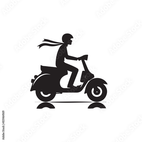 Scooter Rider Silhouette  Minimalist Black and White Vector Art