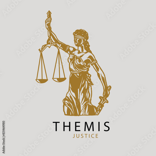 Themis Law Goddess Logo Attorney Lawyer Design vector template in ash colour background.