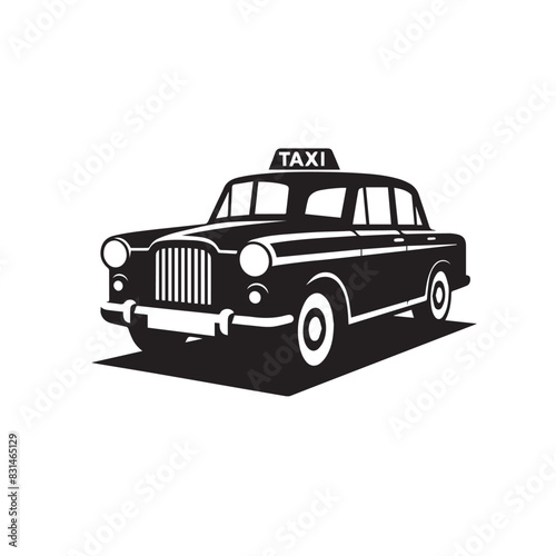 Vintage Taxi Cab: Classic Black and White Illustration