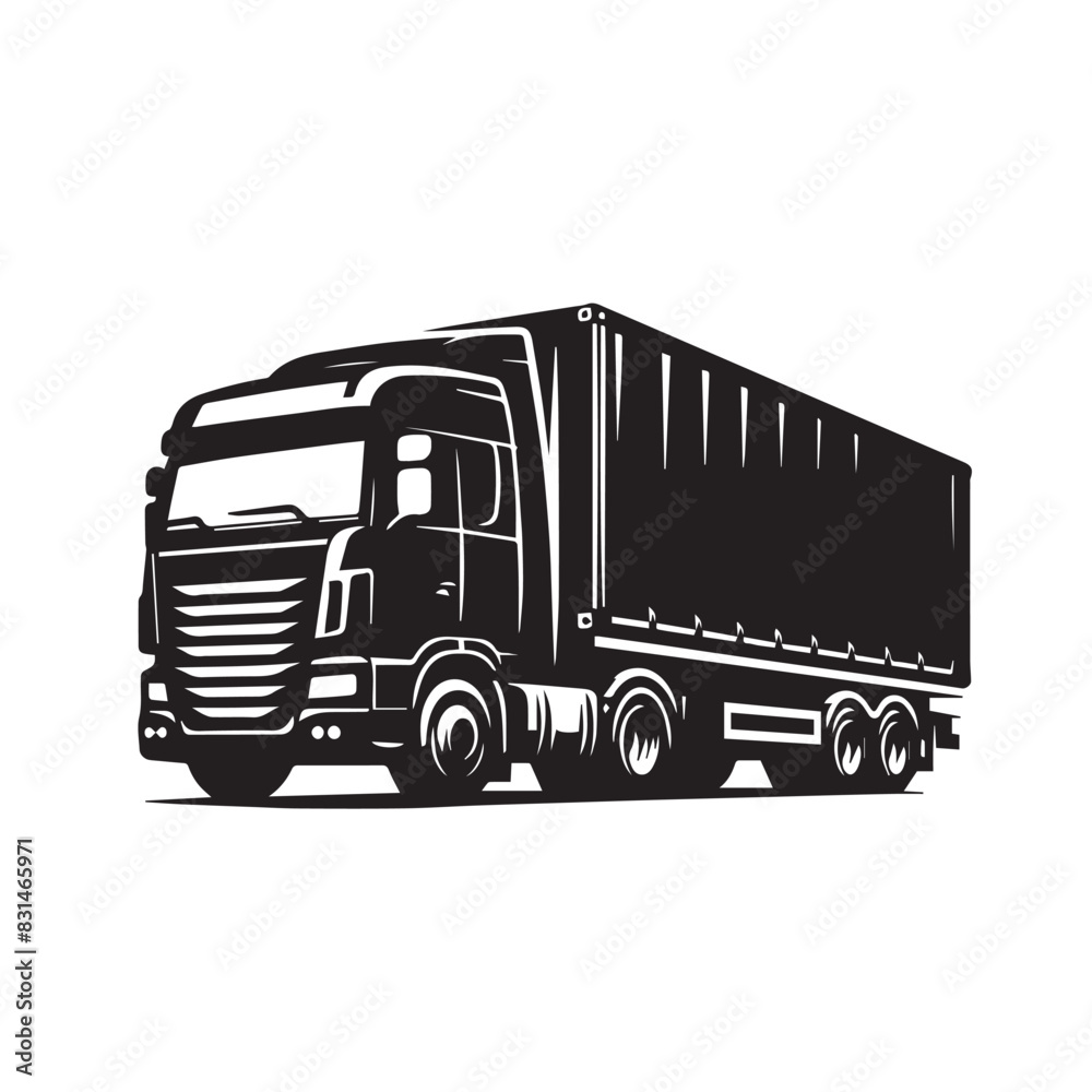 Detailed Vector Art of Semi-Truck: Clean, Minimalist Industrial Design. Truck Silhouette isolated on a white background.