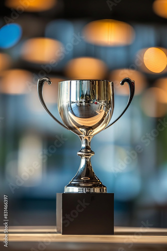 A classic silver trophy with a sleek design, symbolizing excellence and victory. Ideal for campaigns celebrating top achievements and outstanding performance