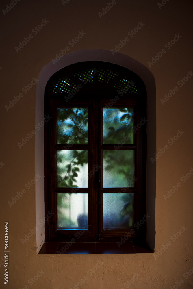 Transparencies of a garden through a window Transparencies of a garden through a window