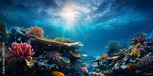 Exploring the Beauty of Oceans through Vibrant Coral Reefs and Diverse Marine Life. Concept Underwater Photography, Coral Reefs, Marine Life, Ocean Exploration, Vibrant Ecosystems photo