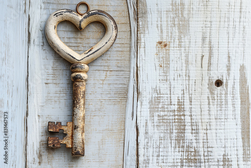 Wallpaper Mural Heart and key on white wooden background	 Torontodigital.ca