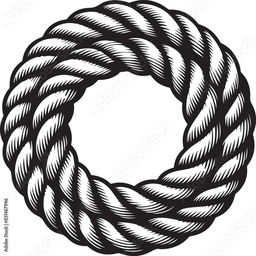 nautical rope braided twisted line in a perfect circle