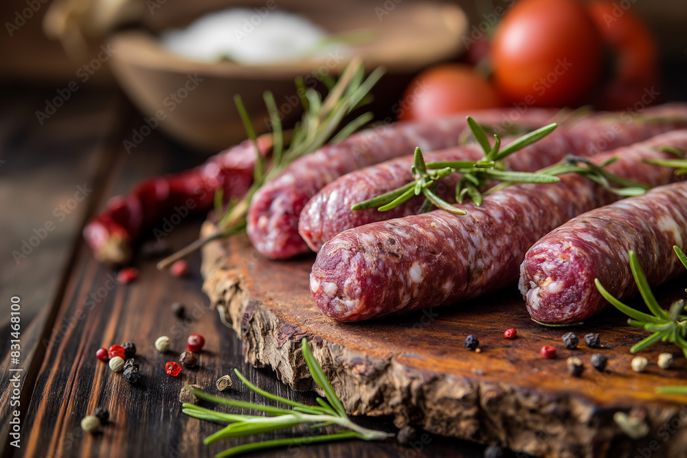 raw beef sausage in a frying pan with garlic raw beef sausage in a frying pan with garlic