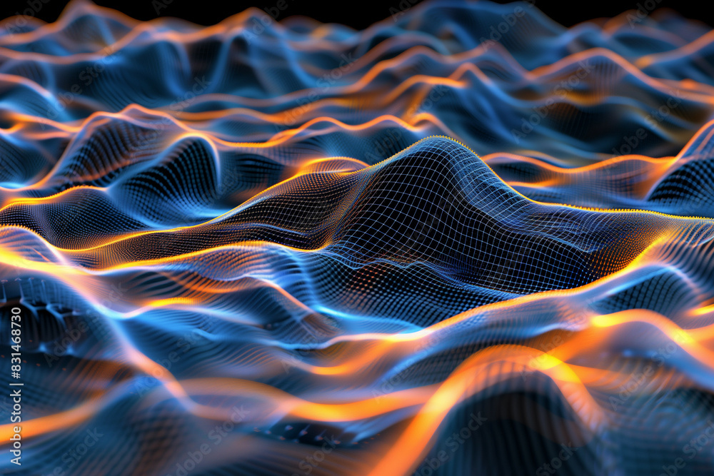 Obraz premium Dynamic Network Visualization in Blue and Orange