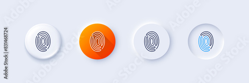Fingerprint line icon. Neumorphic, Orange gradient, 3d pin buttons. Digital finger print sign. Biometric scan symbol. Line icons. Neumorphic buttons with outline signs. Vector