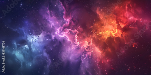 Colorful nebula and space clouds in the universe, fantasy illustration, space background with stars, galaxy and colorful nebulars. High detailed vector art, high resolution. Generated AI. photo