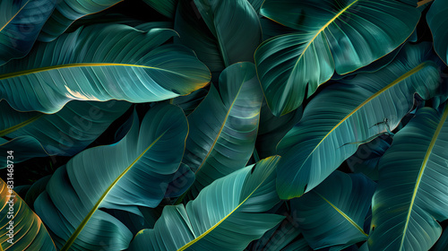 Tropical leaves texture  abstract nature background concept with large green leaf for banner design. Generated AI 
