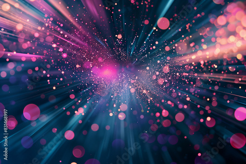 A Vibrant Abstract Image Showcasing a Burst of Light with Pink and Blue Hues  Sparkles  and Dynamic Motion Effects  Creating an Energetic and Futuristic Atmosphere
