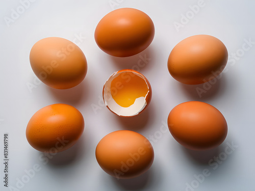 Huevos desde arriba con uno roto