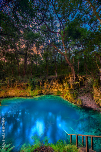 An Illuminated Private Sinkhole at Night in North America