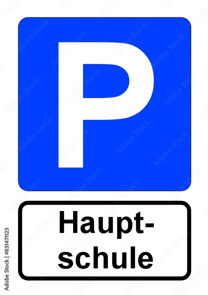 Illustration eines blauen Parkplatzschildes mit der Aufschrift Illustration eines blauen Parkplatzschildes mit der Aufschrift