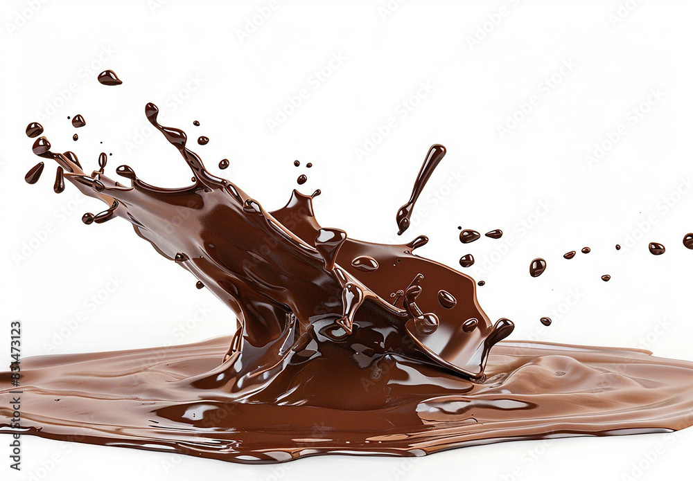 Photo of a splash of brown chocolate , cocoa splash , chocolate drink splash background