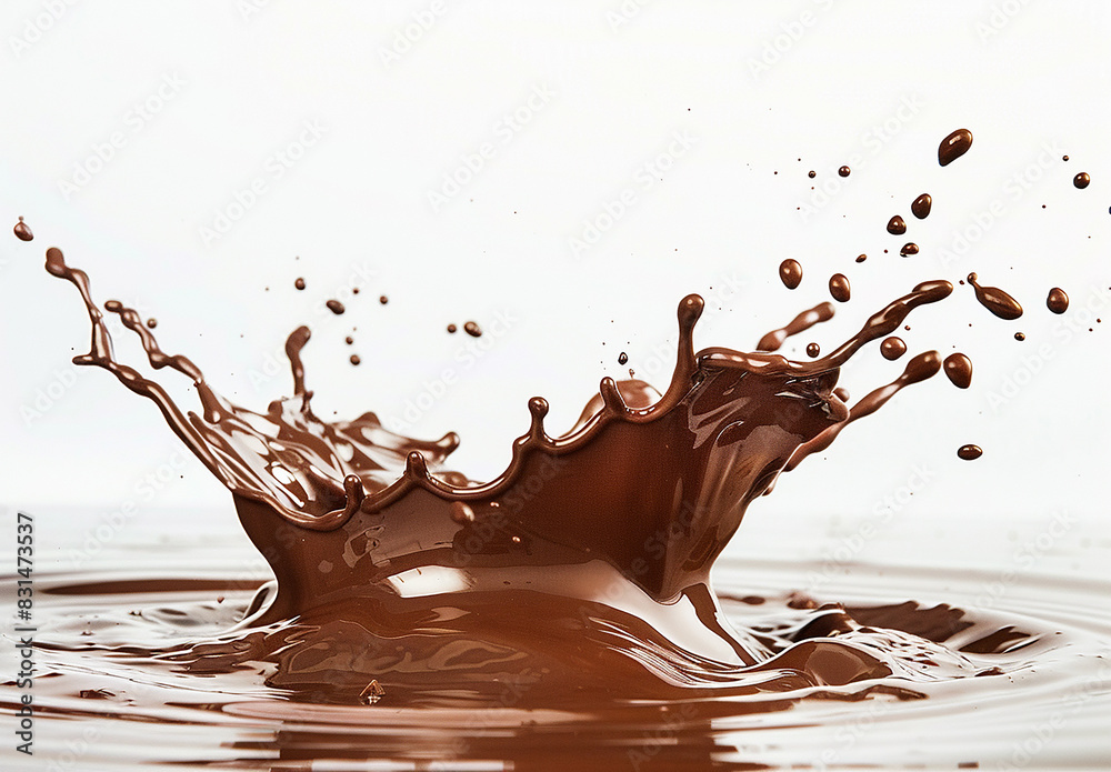 Photo of a splash of brown chocolate , cocoa splash , chocolate drink splash background