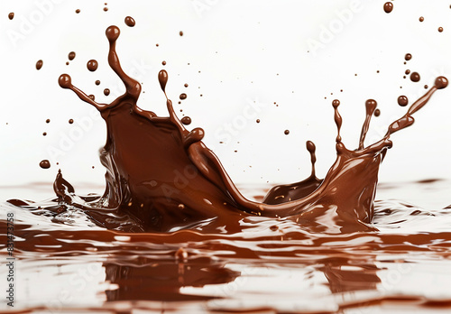 Photo of a splash of brown chocolate , cocoa splash , chocolate drink splash background