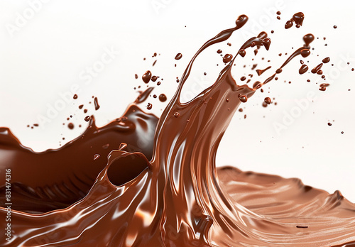 Photo of a splash of brown chocolate , cocoa splash , chocolate drink splash background