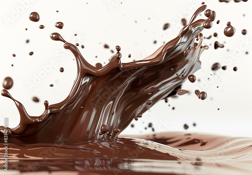 Photo of a splash of brown chocolate   cocoa splash   chocolate drink splash background