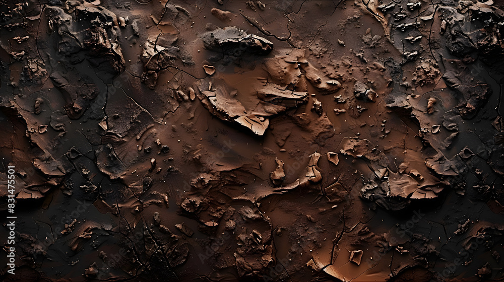 Fototapeta premium Abstract dark clay texture with various elements Copy space image