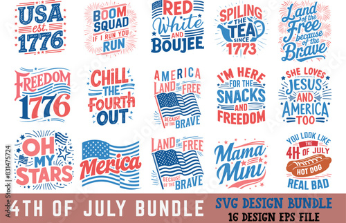 Happy 4th of July t shirts design Bundle, Vector graphic, typographic T-Shirt Design Template