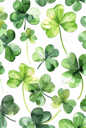 Whimsical Green Four Leaf Clover Pattern for Holiday Prints Generative AI