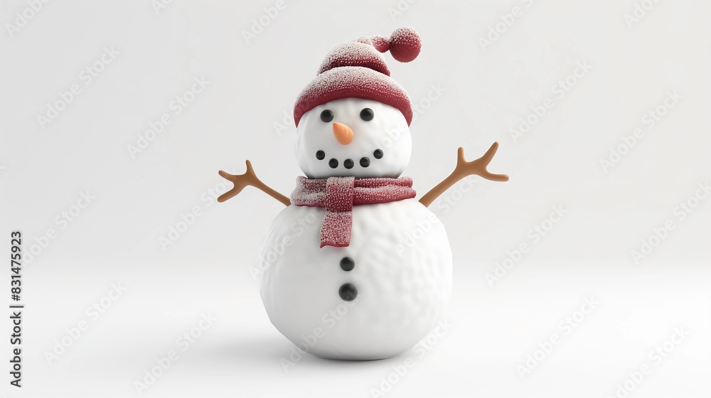 Cute simple snowman statue on a white background