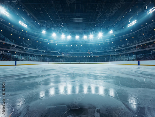 Hockey arena with empty stands graphic