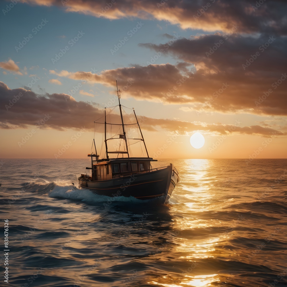 boat at sunset