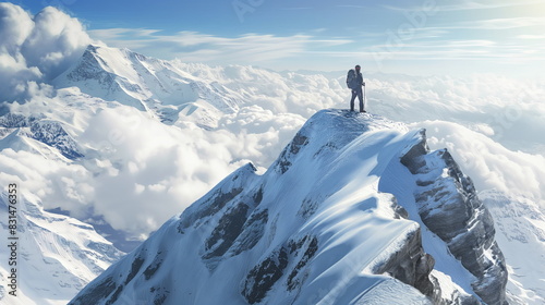 mountain climber reaching the summit of a snowy peak © Mars0hod