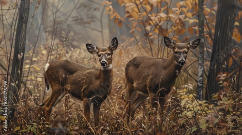 Deer feeding among low vegetation