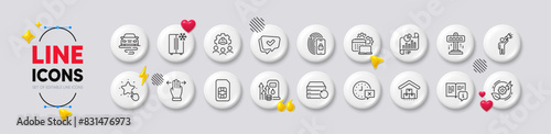 Brand ambassador, Route and Fuel price line icons. White buttons 3d icons. Pack of Green energy, Recovery server, Multitasking gesture icon. Storage, Time, Manual pictogram. Vector