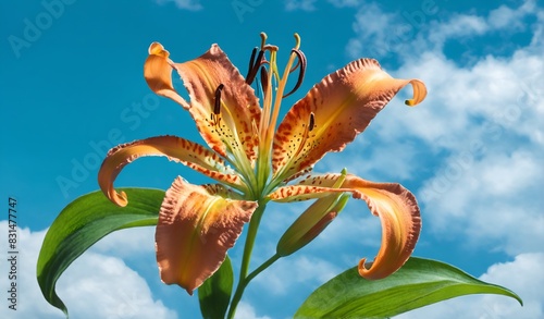 Tiger lily against blue sky photo