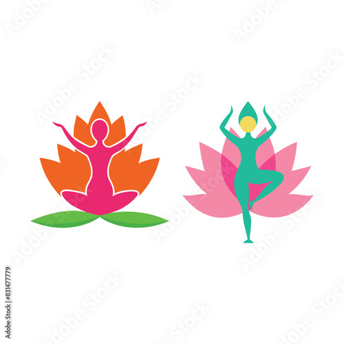 Illustration of yoga pose with Lotus flower.