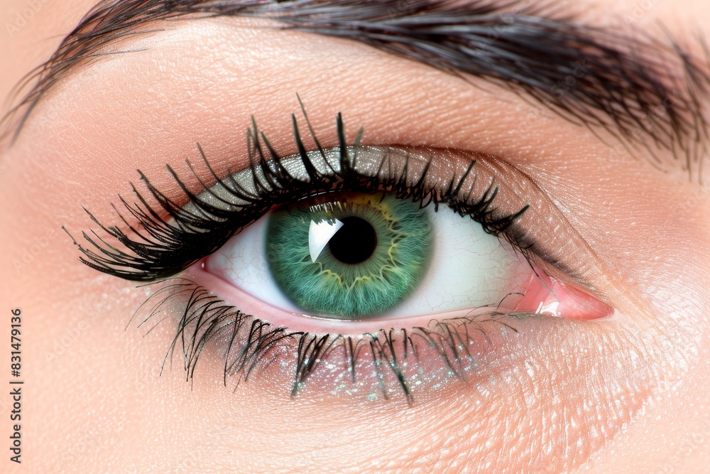 Close up of human eye with captivating vibrant green iris for detailed observation Close up of human eye with captivating vibrant green iris for detailed observation