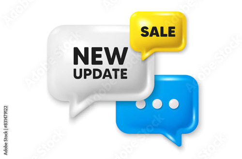New update icon. Offer speech bubble 3d icon. Special offer sign. Important information available symbol. New update chat offer. Speech bubble sale banner. Discount balloon. Vector