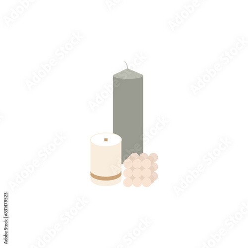 Set of scented burning candles. Soy wax candles. Home decorative natural candles. Aroma candles collection. Zero waste eco gifts. Hand draw vector illustration isolated on white