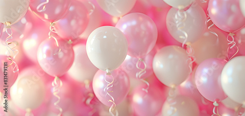 Luxurious party balloons in pink and white for wallpaper or background 002