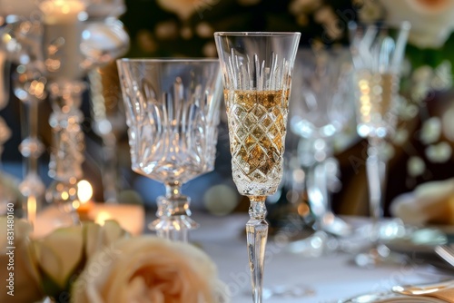 Wallpaper Mural Closeup of a sparkling champagne glass on an opulent table setting with softfocus background Torontodigital.ca