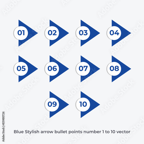 Blue stylish arrow bullet points number