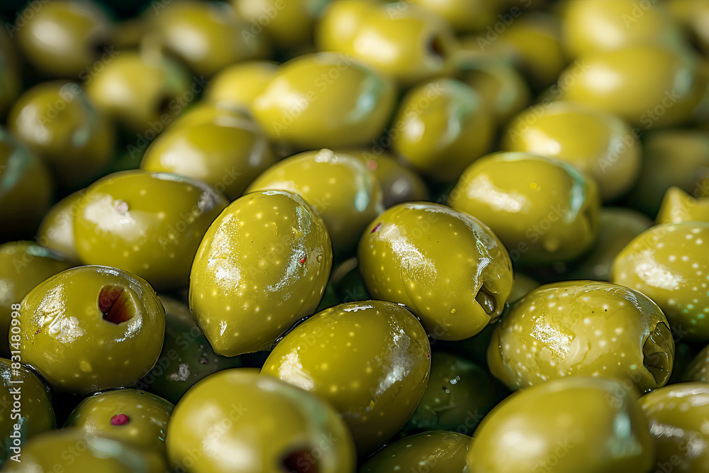 Close-up on ripe green olives with spices. Healthy food, Mediterranean cuisine. Close-up on ripe green olives with spices. Healthy food, Mediterranean cuisine.