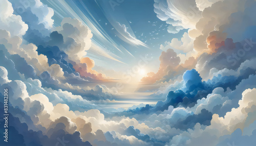 An abstract cloudy sky-patterned backgroung in shades of light blue and white