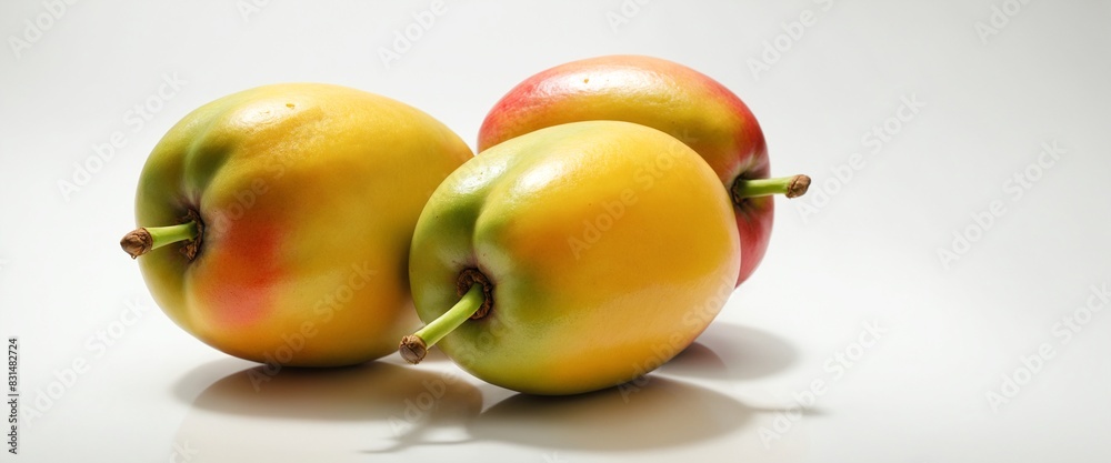Fresh ripe mango fruits on grey background.