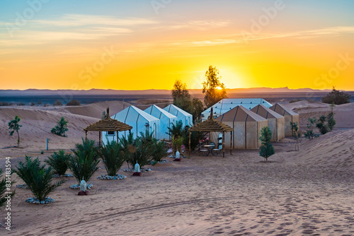 Obraz na płótnie Luxury tent camp at Erg Chebbi Sahara desert at sunrise near Merzouga town, Morocco, North Africa w salonie